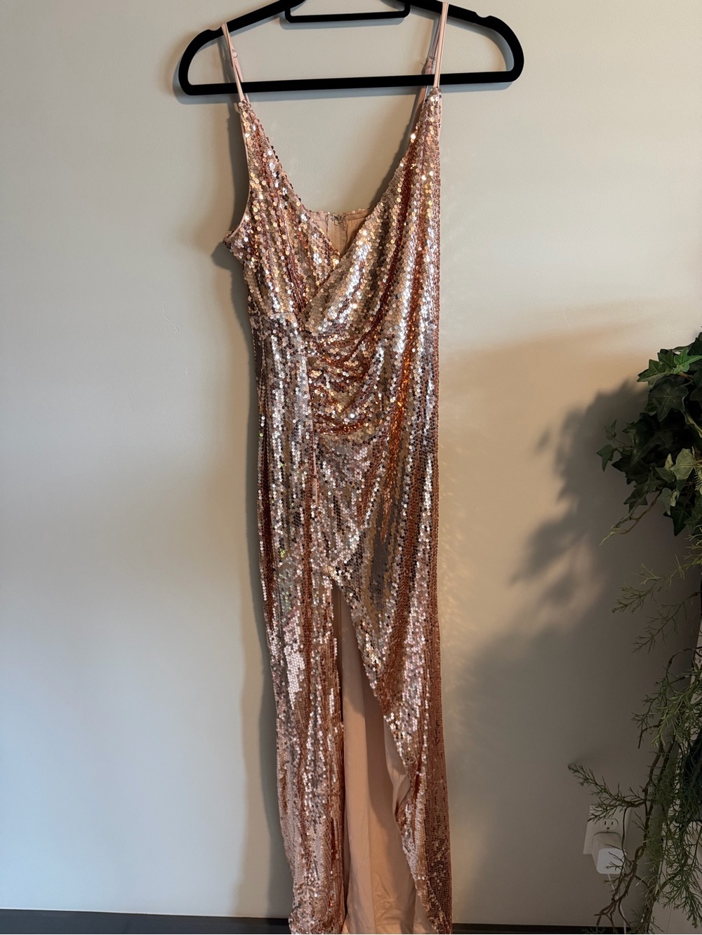Fashion Nova Rose Gold Sequin Slip Gown